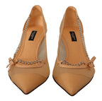 Peach Mesh Leder Ketten High Heels Pumps