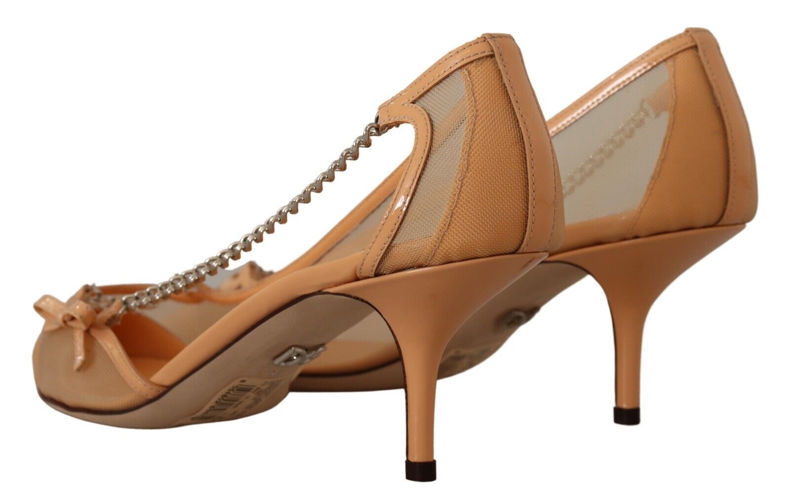 Peach Mesh Leder Ketten High Heels Pumps