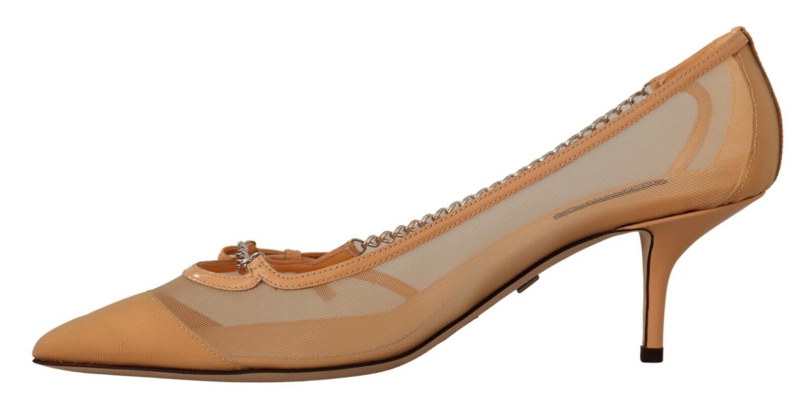 Peach Mesh Leder Ketten High Heels Pumps