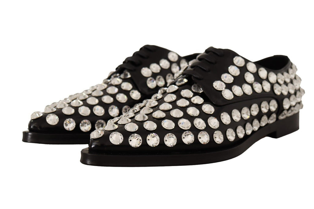 Schwarze Schnürschuhe aus Leder mit Kristallen