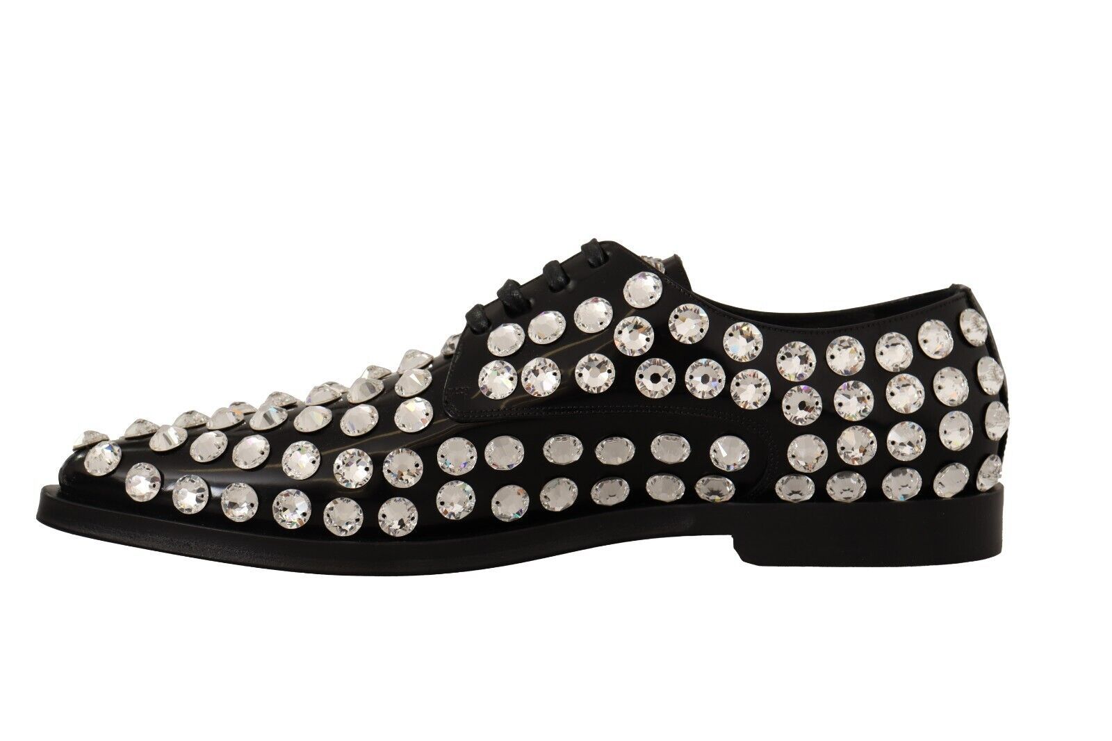 Schwarze Schnürschuhe aus Leder mit Kristallen