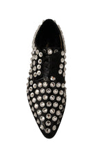 Schwarze Schnürschuhe aus Leder mit Kristallen