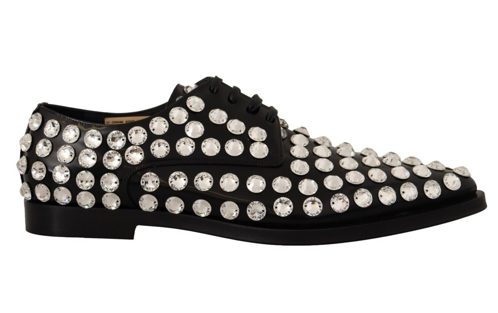 Schwarze Schnürschuhe aus Leder mit Kristallen