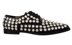 Schwarze Schnürschuhe aus Leder mit Kristallen