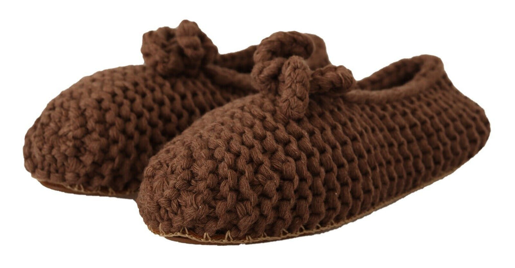 Braune Slip-On Ballerina Flats Schuhe aus Wolle