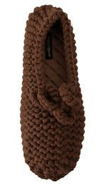 Braune Slip-On Ballerina Flats Schuhe aus Wolle