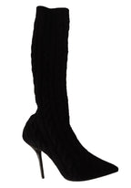 Schwarze Stretch-Socken kniehohe Stiefeletten
