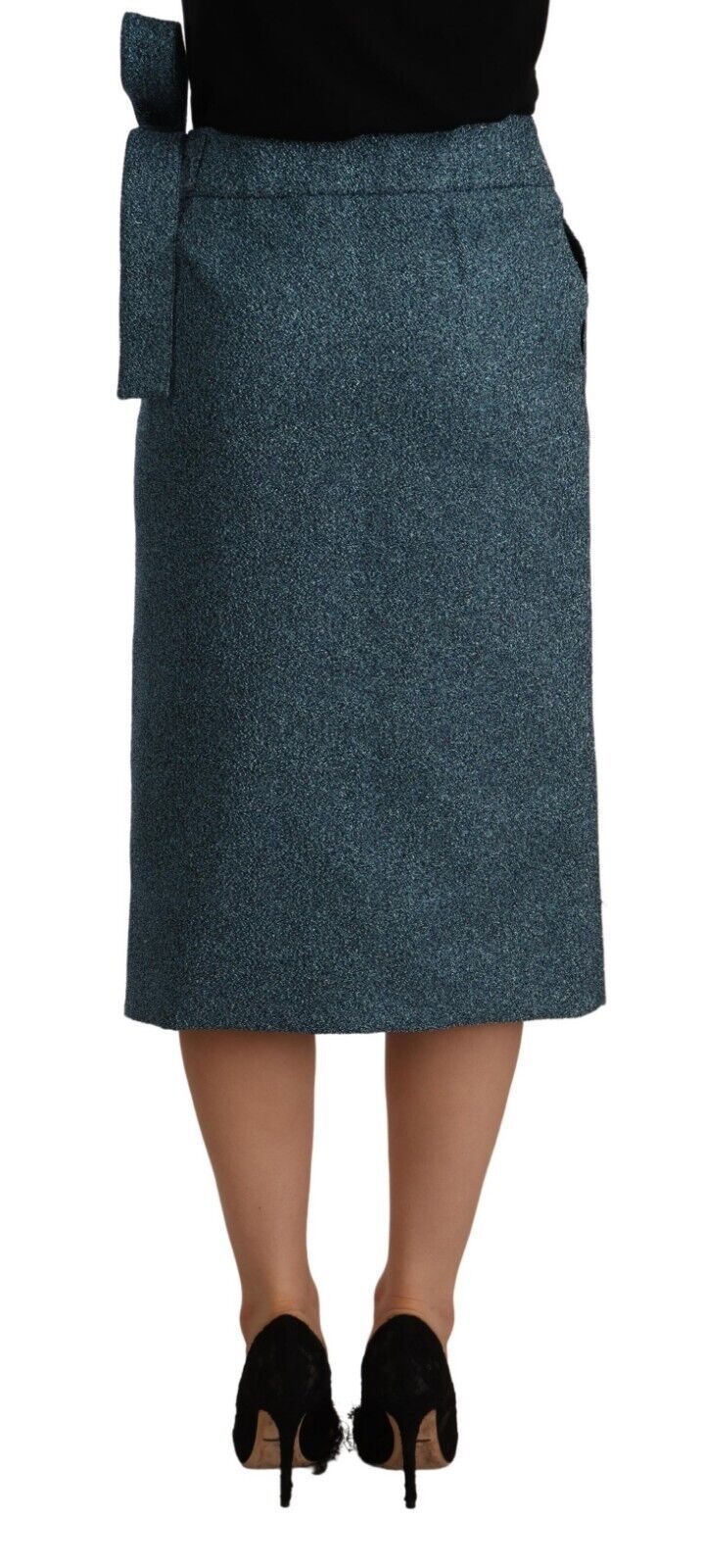 Blauer Bleistiftrock mit hoher Taille und Wickel-Look