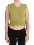 Grüner ärmelloser Strickpullover aus Baumwollmischung