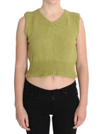 Grüner ärmelloser Strickpullover aus Baumwollmischung