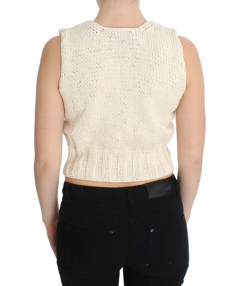 Ärmelloser Strickpullover aus beigem Baumwollmix