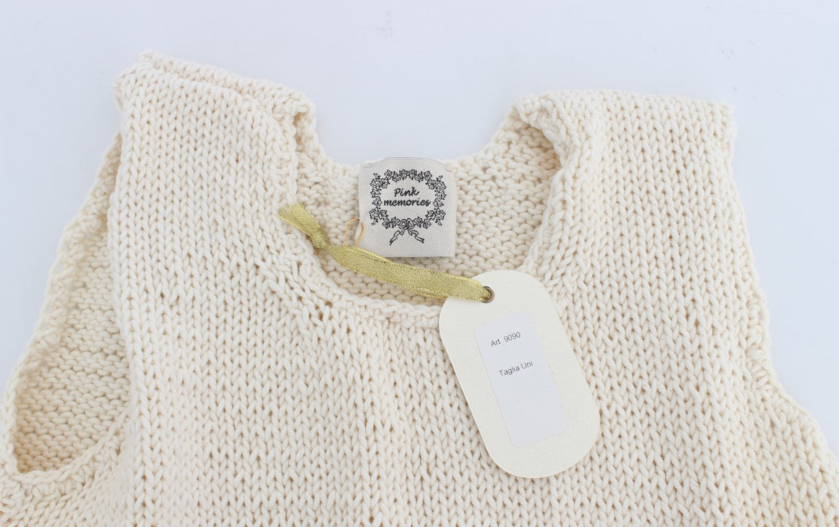 Ärmelloser Strickpullover aus beigem Baumwollmix