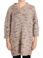 Beiger Oversize-Strickpullover aus Wollmischung