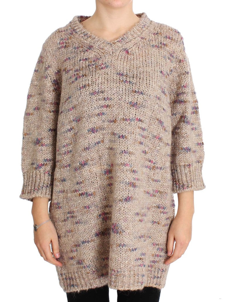 Beiger Oversize-Strickpullover aus Wollmischung
