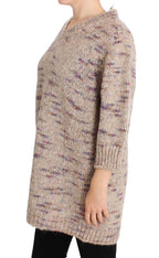 Beiger Oversize-Strickpullover aus Wollmischung