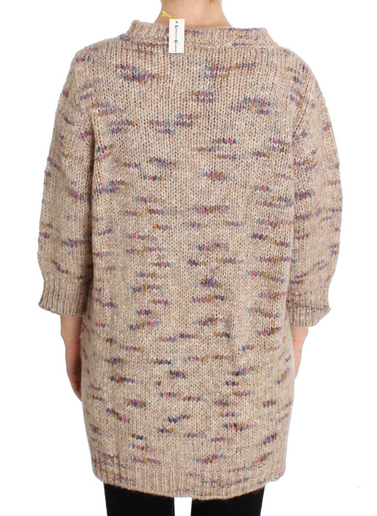 Beiger Oversize-Strickpullover aus Wollmischung