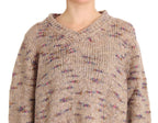Beiger Oversize-Strickpullover aus Wollmischung