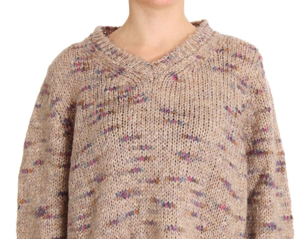 Beiger Oversize-Strickpullover aus Wollmischung
