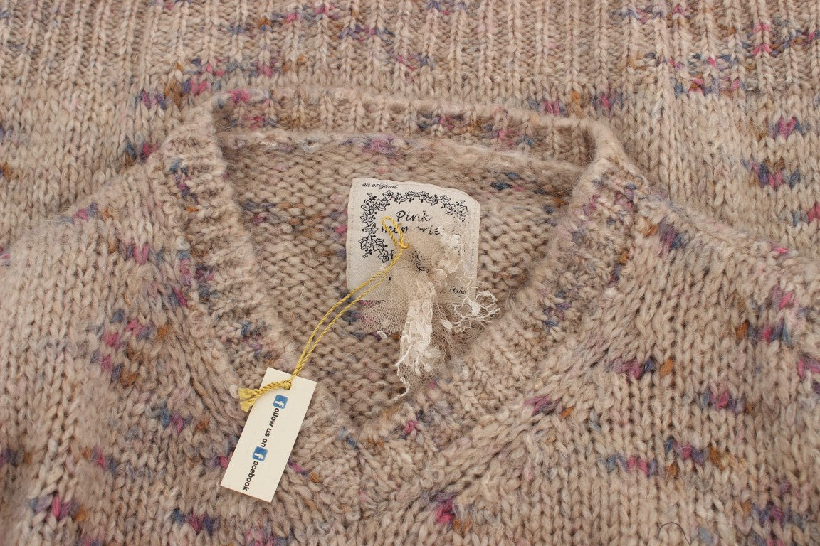 Beiger Oversize-Strickpullover aus Wollmischung
