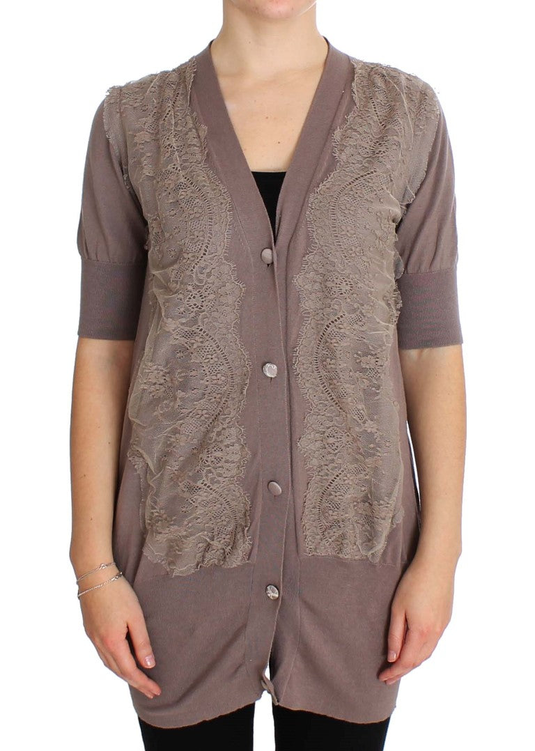 Lila Spitzen-Baumwollstrickjacke