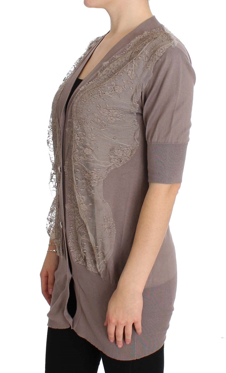 Lila Spitzen-Baumwollstrickjacke