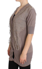 Lila Spitzen-Baumwollstrickjacke