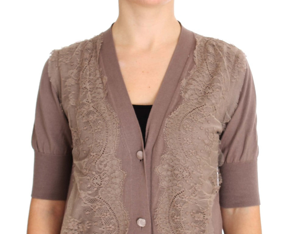 Lila Spitzen-Baumwollstrickjacke