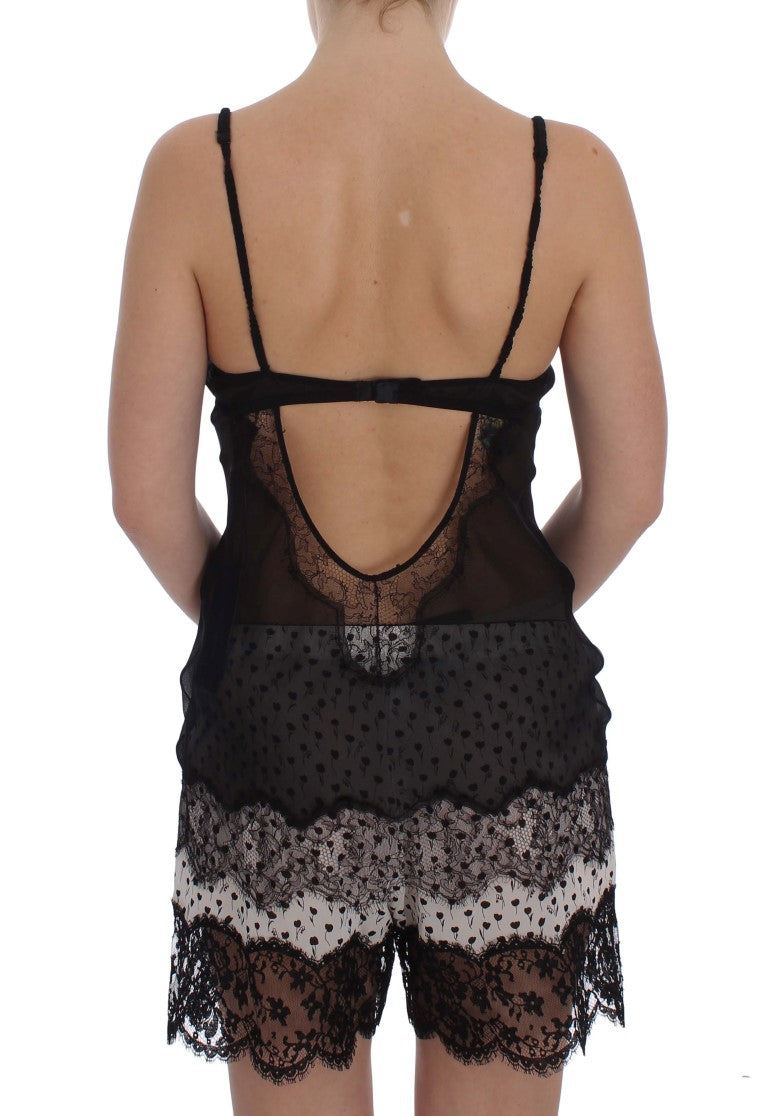 Schwarzes Seiden-Spitzen-Babydoll-Dessous-Oberteil