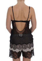 Schwarzes Seiden-Spitzen-Babydoll-Dessous-Oberteil