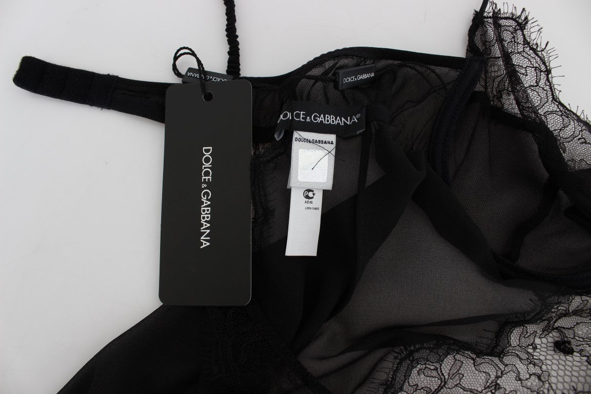 Schwarzes Seiden-Spitzen-Babydoll-Dessous-Oberteil