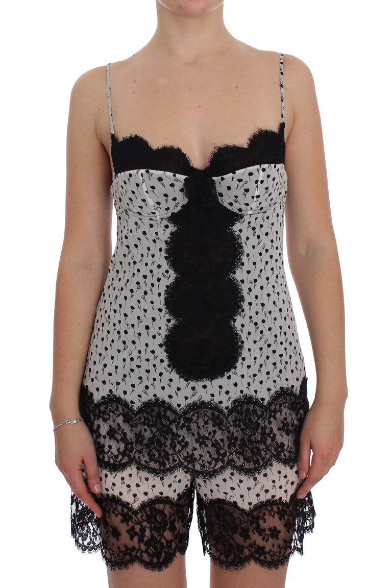 Schwarzes Seiden-Spitzen-Babydoll-Dessous-Oberteil