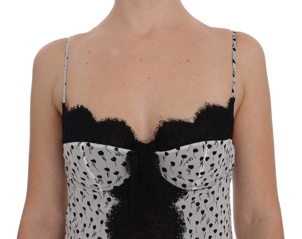 Schwarzes Seiden-Spitzen-Babydoll-Dessous-Oberteil