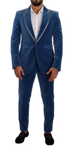 Blauer Samt-Anzug SICILIA Slim Fit, 2-teilig