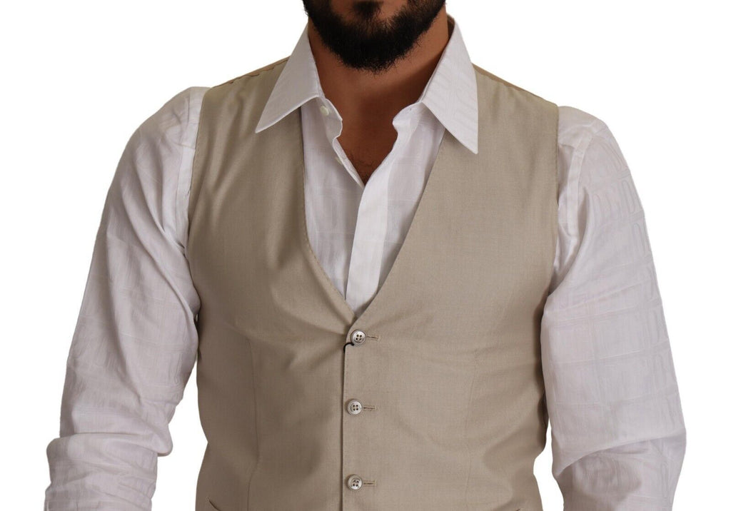 Beige Baumwollseide Slim Fit Weste