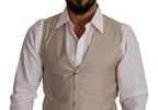 Beige Baumwollseide Slim Fit Weste