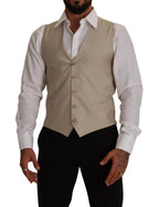 Beige Baumwollseide Slim Fit Weste