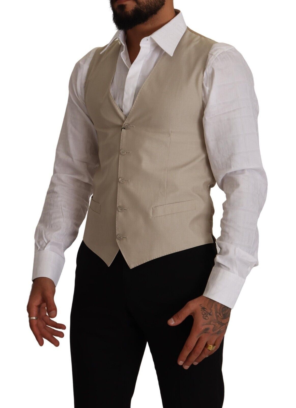 Beige Baumwollseide Slim Fit Weste