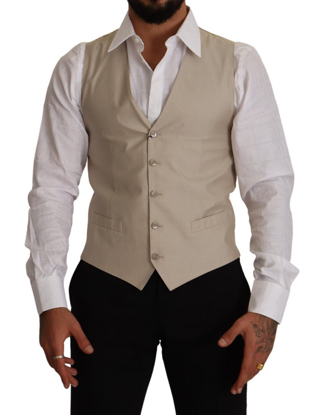 Beige Baumwollseide Slim Fit Weste