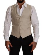 Beige Baumwollseide Slim Fit Weste