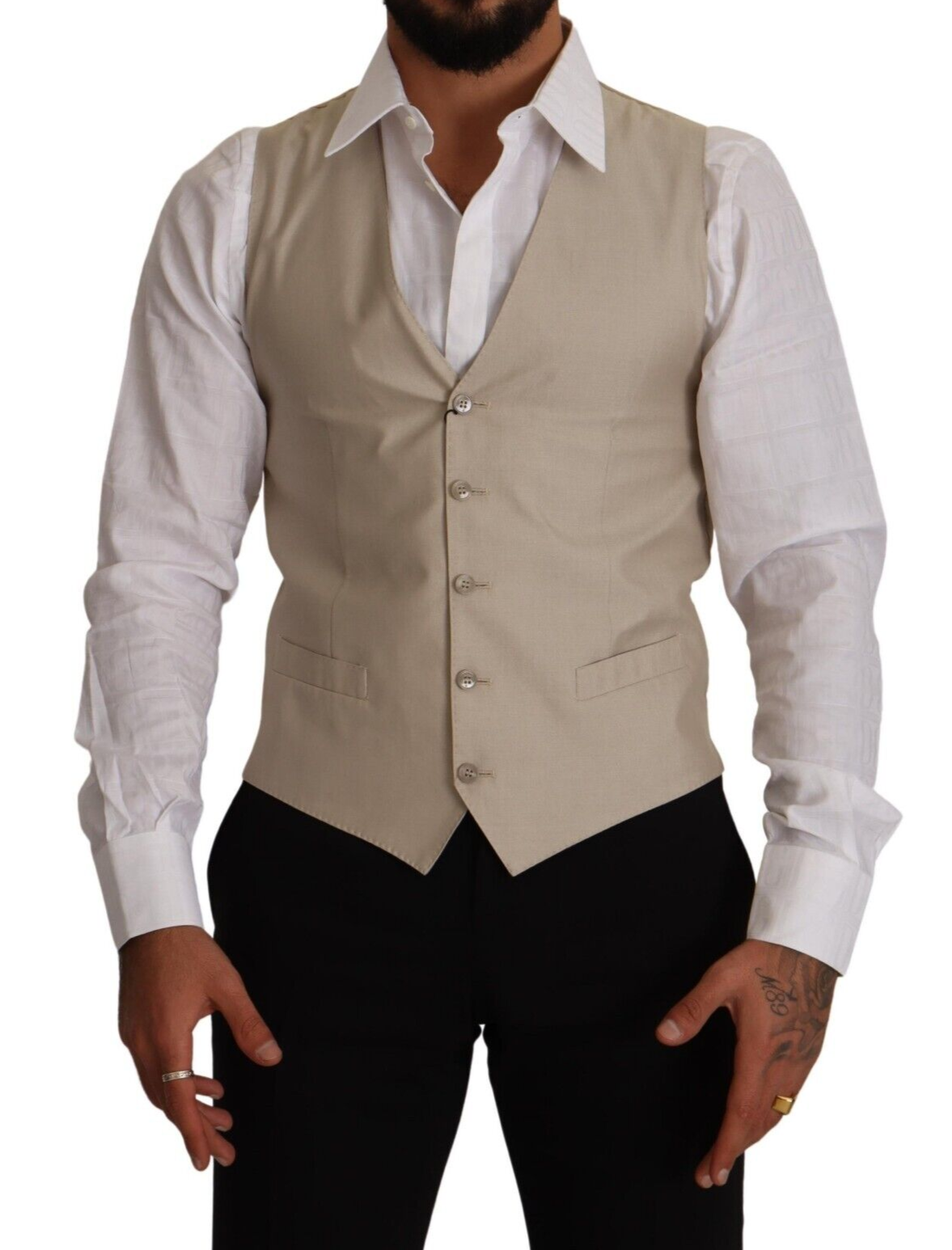 Beige Baumwollseide Slim Fit Weste