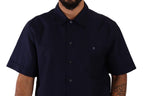Navy Blue Button Down Short Sleeves Shirt