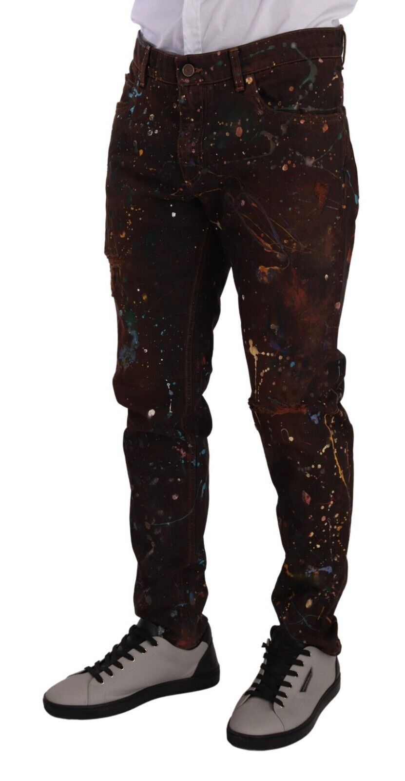 Brown Splash Color Baumwolle Regular Denim Jeans