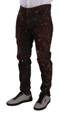Brown Splash Color Baumwolle Regular Denim Jeans