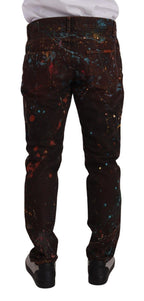 Brown Splash Color Baumwolle Regular Denim Jeans