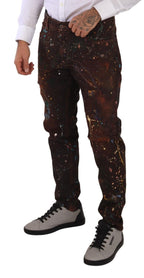 Brown Splash Color Baumwolle Regular Denim Jeans