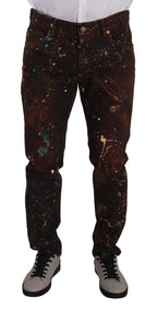 Brown Splash Color Baumwolle Regular Denim Jeans