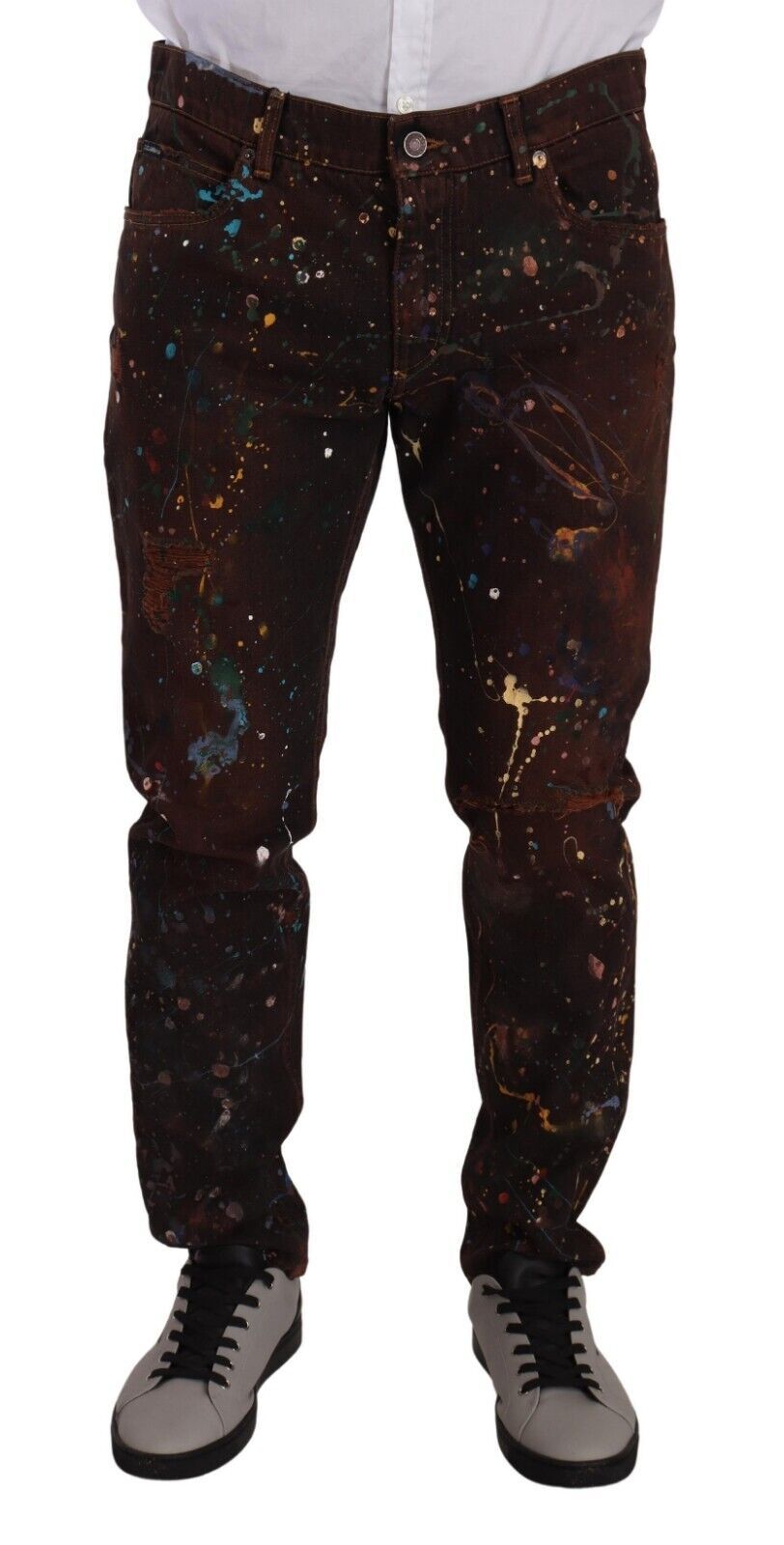 Brown Splash Color Baumwolle Regular Denim Jeans