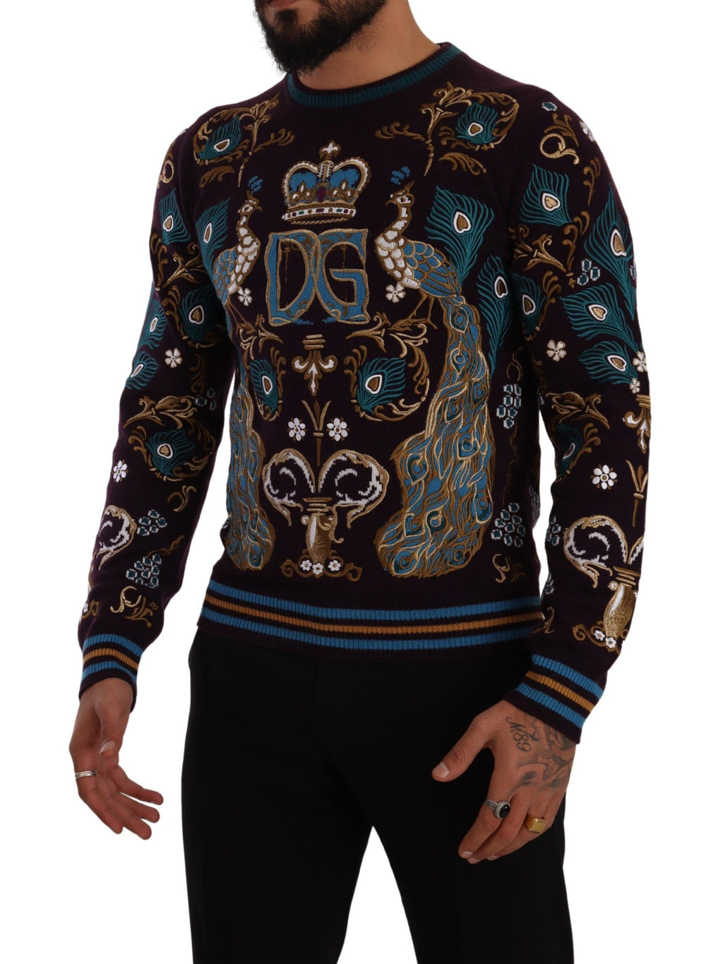 Bordeaux Kaschmir-Pullover mit DG Crown Stickerei