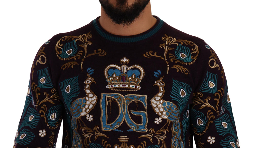 Bordeaux Kaschmir-Pullover mit DG Crown Stickerei