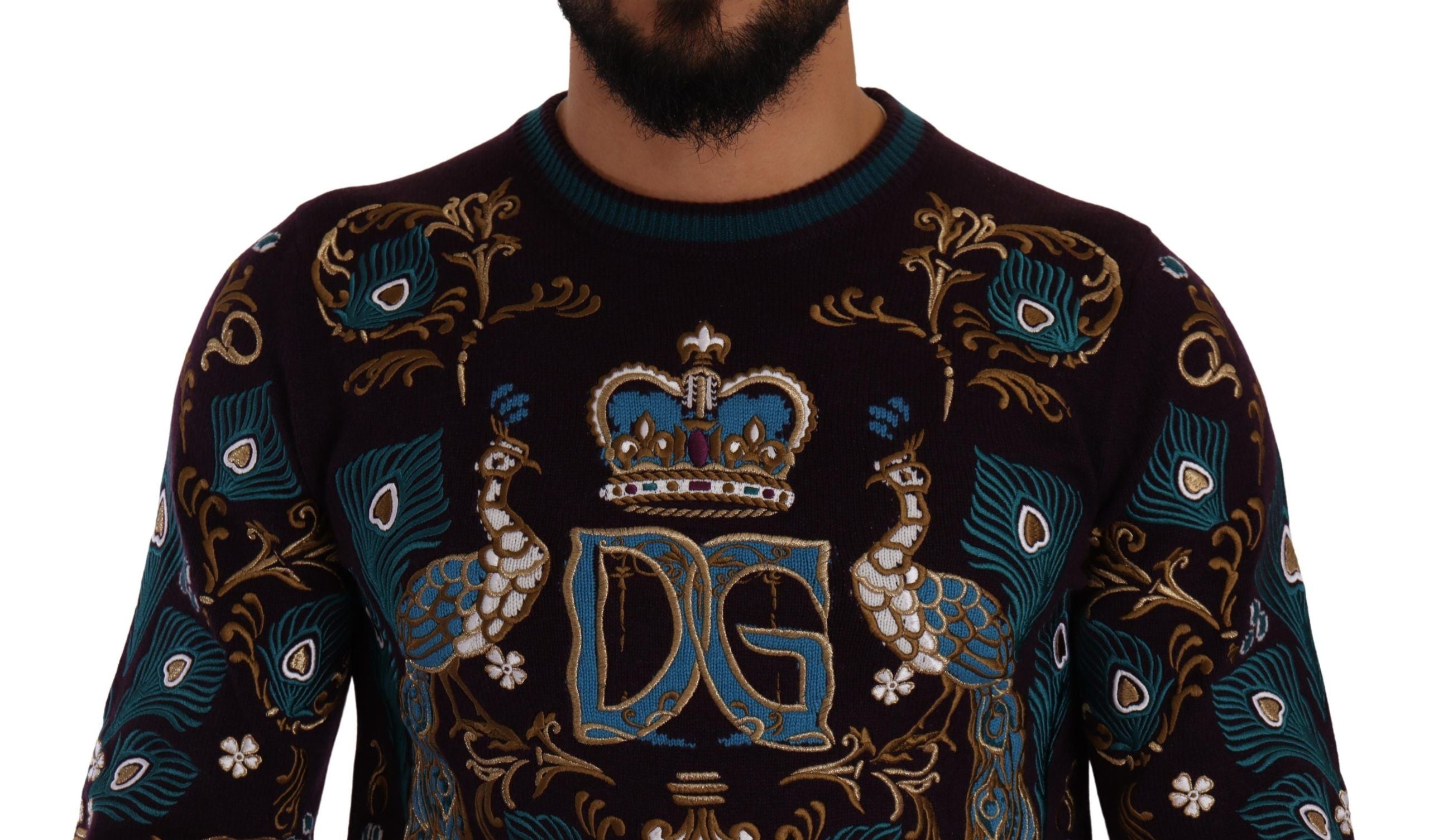 Bordeaux Kaschmir-Pullover mit DG Crown Stickerei